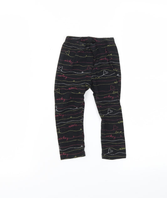 Front view of Disney girls’ black pedal pusher leggings, size 18-24, months