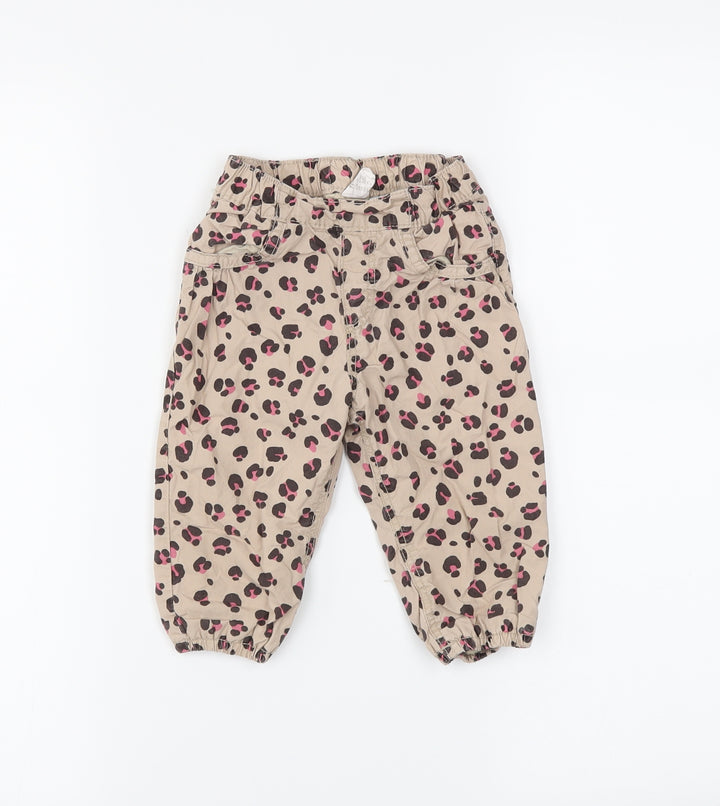 H&M Girls Brown Animal Print  Cargo Trousers Size 6-9 Months