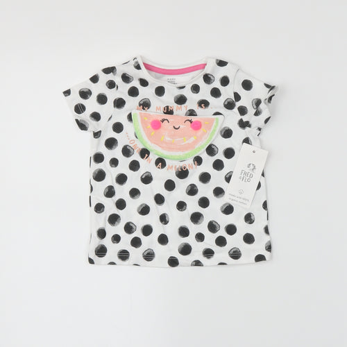 fred&flo Girls White Polka Dot  Basic T-Shirt Size 3-6 Months