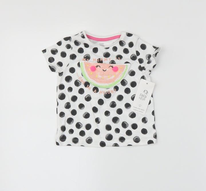 fred&flo Girls White Polka Dot Basic T-Shirt Size 3-6 Months