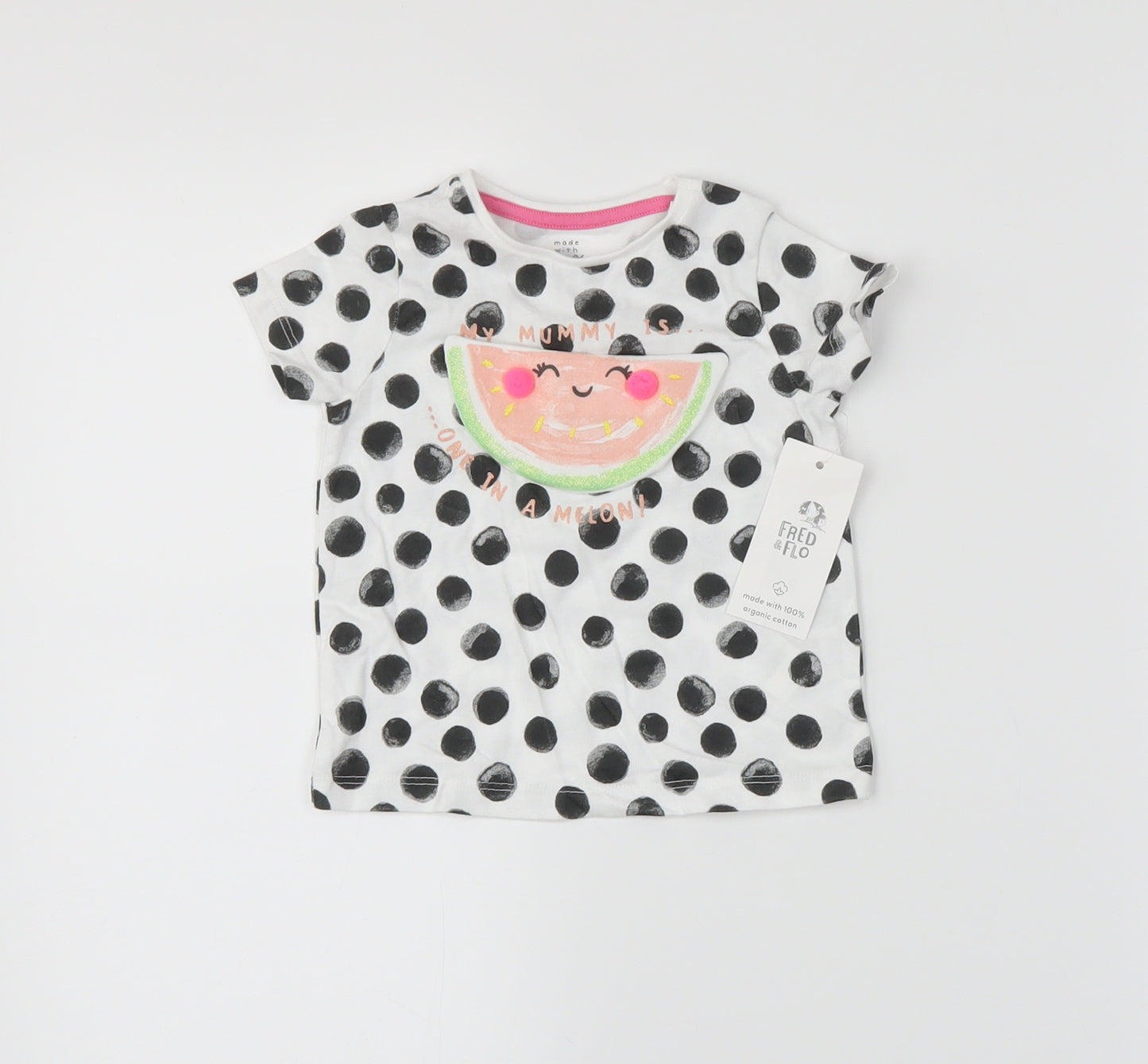 fred&flo Girls White Polka Dot  Basic T-Shirt Size 3-6 Months