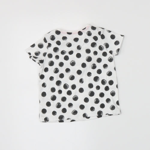 fred&flo Girls White Polka Dot  Basic T-Shirt Size 3-6 Months