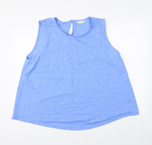 Front view of Authentic women’s blue basic tank, size UK 22