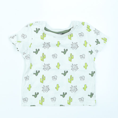 Primark Boys White   Basic T-Shirt Size 9-12 Months  - Cactus print