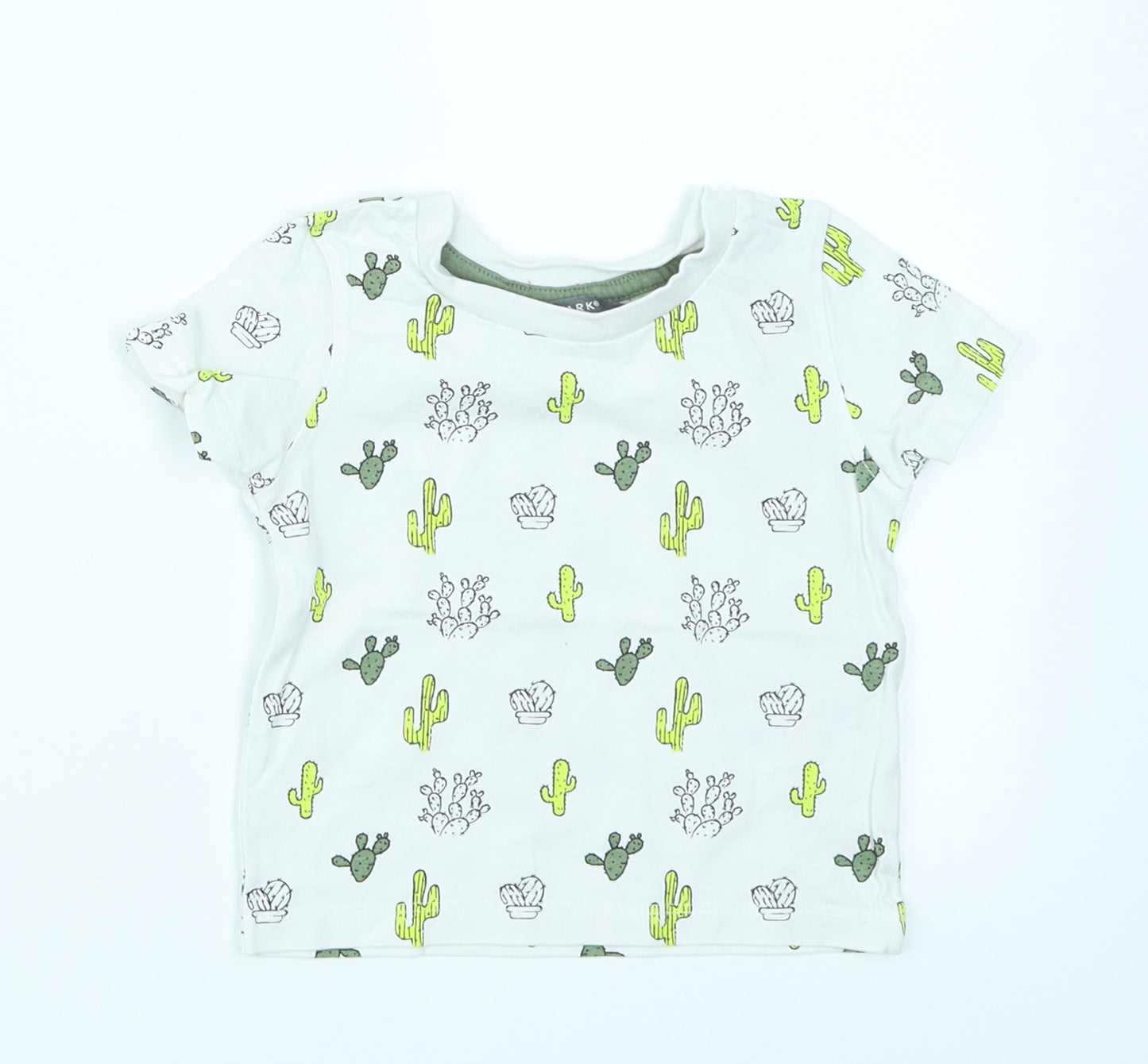 Primark Boys White   Basic T-Shirt Size 9-12 Months  - Cactus print
