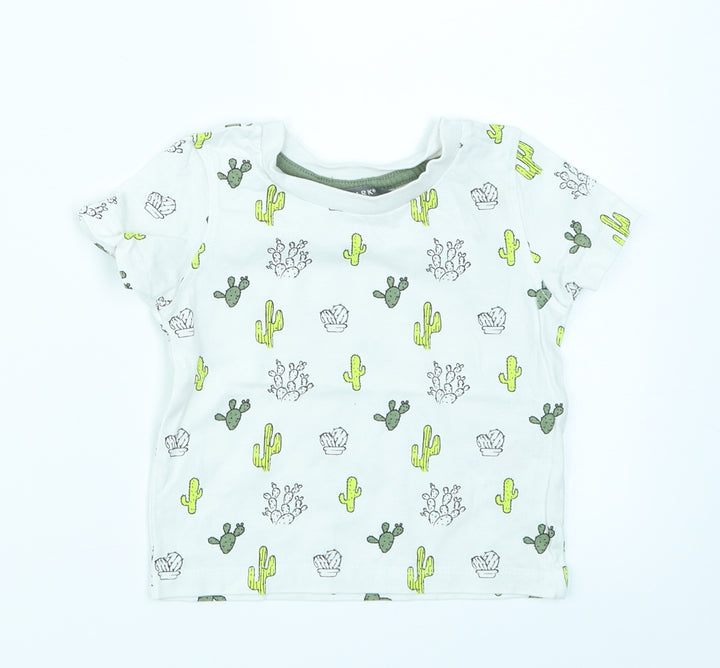 Primark Boys White   Basic T-Shirt Size 9-12 Months  - Cactus print