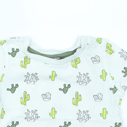 Primark Boys White   Basic T-Shirt Size 9-12 Months  - Cactus print