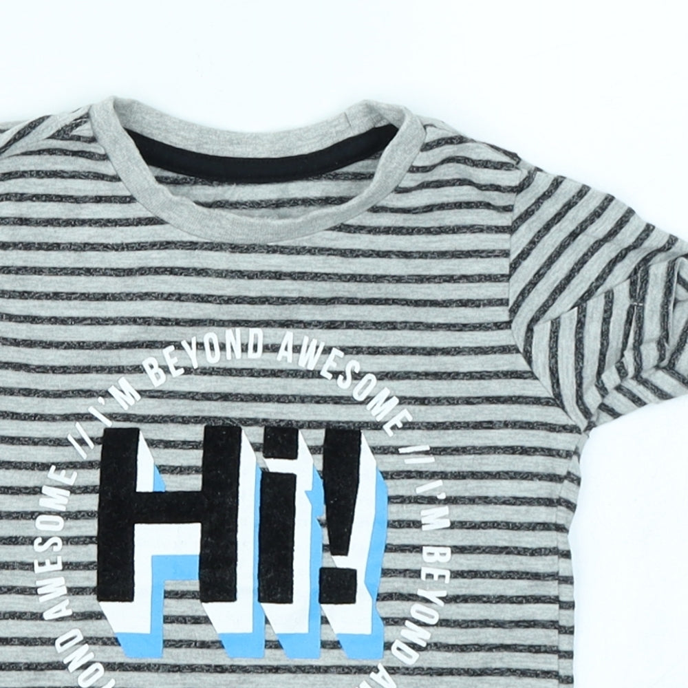 Grey Boys Grey Striped  Basic T-Shirt Size 9-12 Months