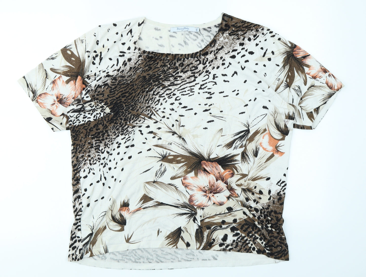Penny Plain Womens Brown Animal Print Knit Basic T-Shirt Size 2XL