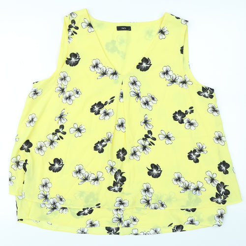 M&Co Womens Yellow Floral  Basic Blouse Size 14