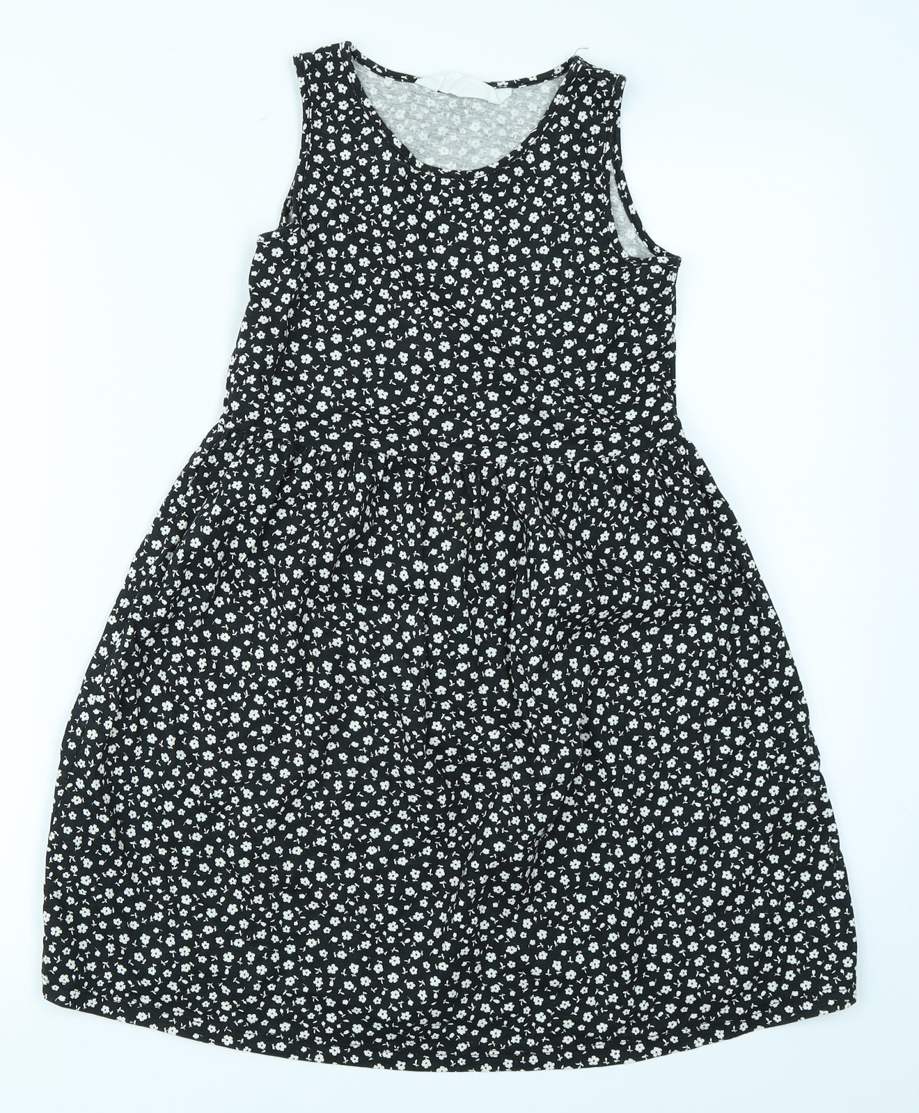 H&M Girls Black Floral  Skater Dress  Size 9-10 Years
