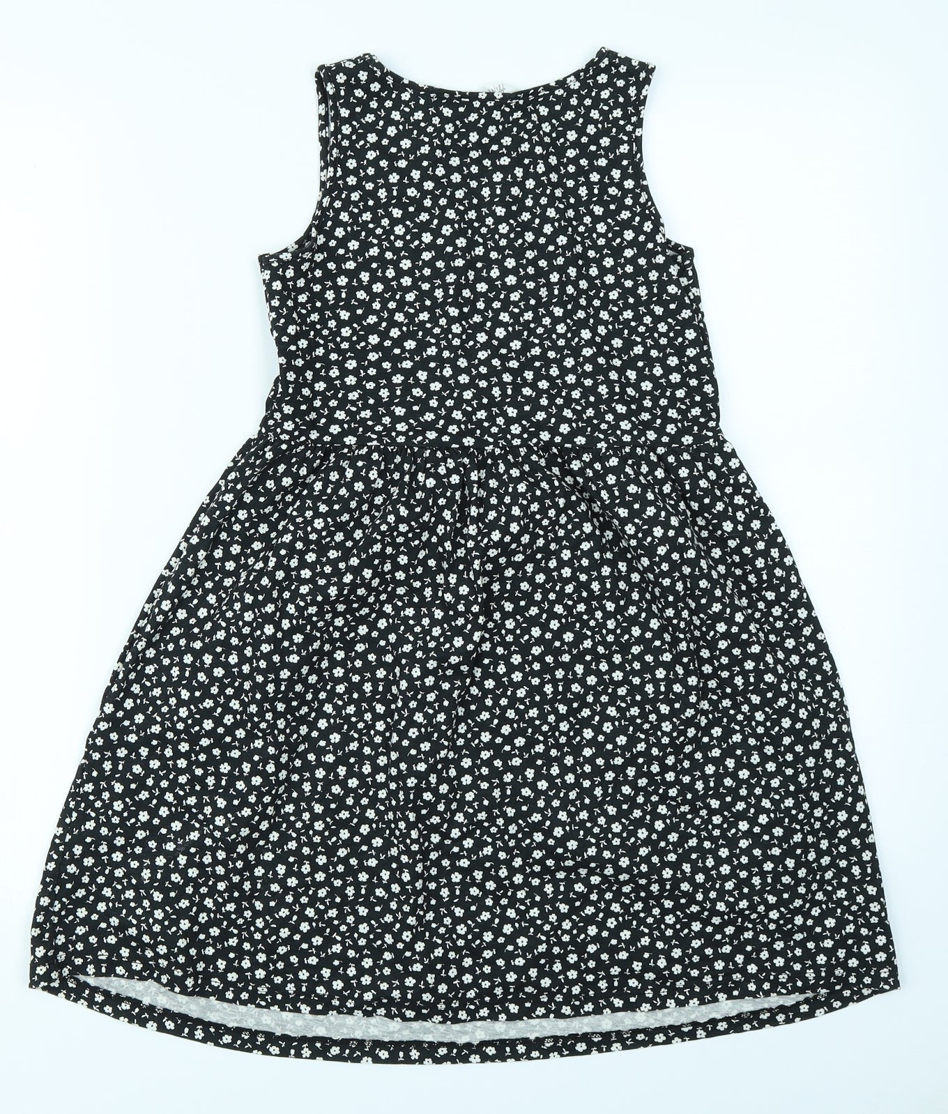 H&M Girls Black Floral  Skater Dress  Size 9-10 Years
