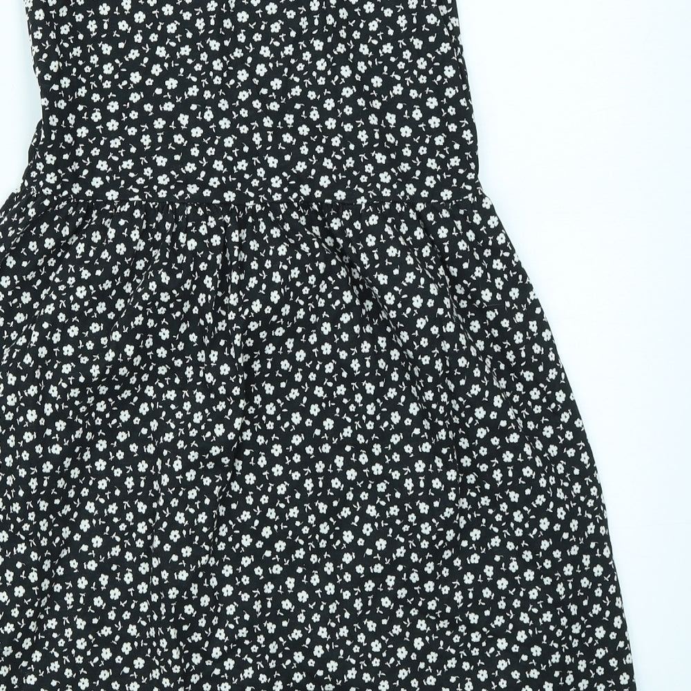 H&M Girls Black Floral  Skater Dress  Size 9-10 Years