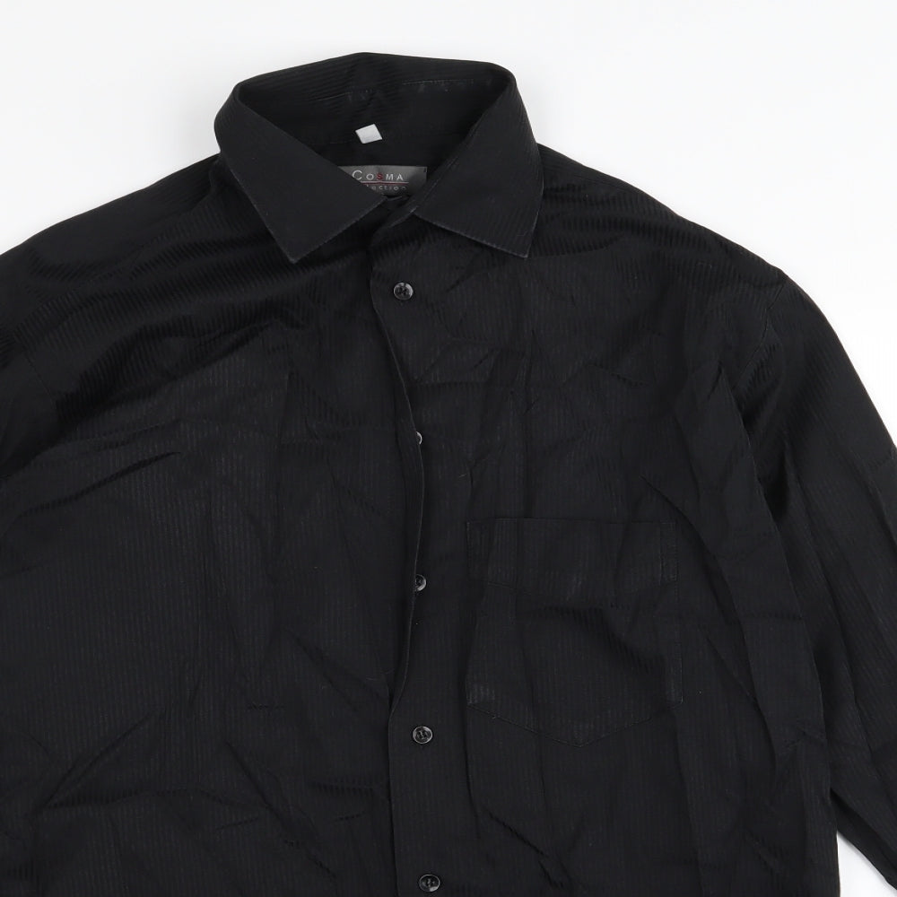 Cosma Mens Black Striped   Dress Shirt Size 40