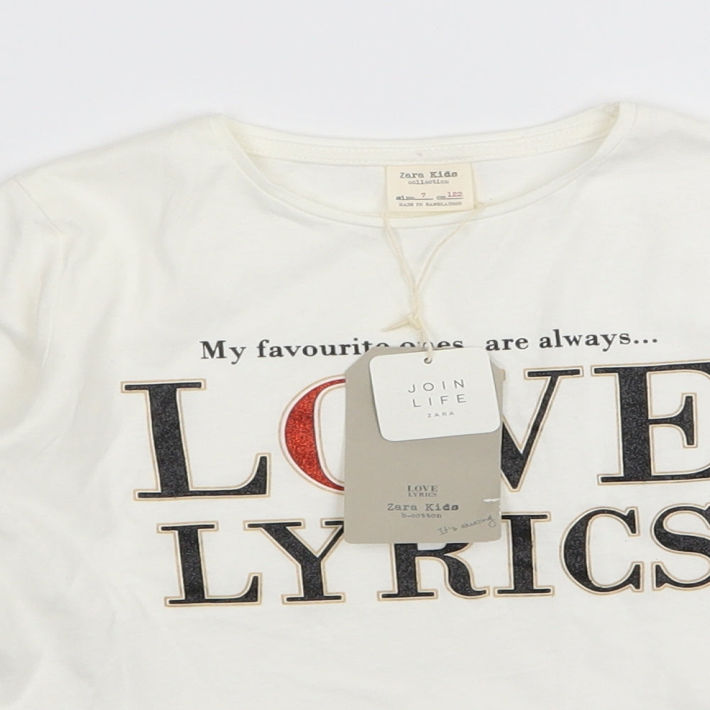 Zara Girls White   Basic T-Shirt Size 7 Years