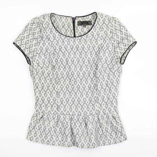 NEXT Womens White Geometric  Basic T-Shirt Size 8