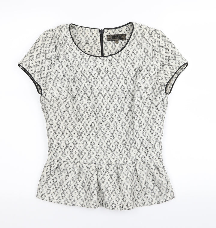 NEXT Womens White Geometric  Basic T-Shirt Size 8