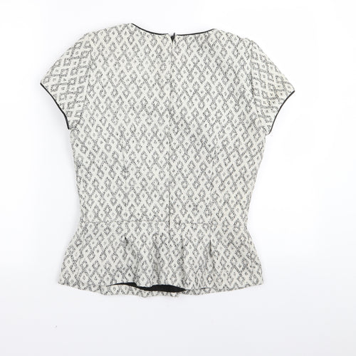 NEXT Womens White Geometric  Basic T-Shirt Size 8