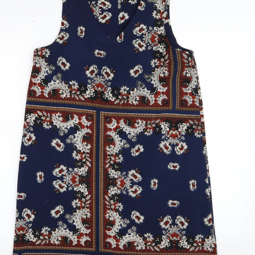 Boohoo Womens Blue Geometric  A-Line  Size 8