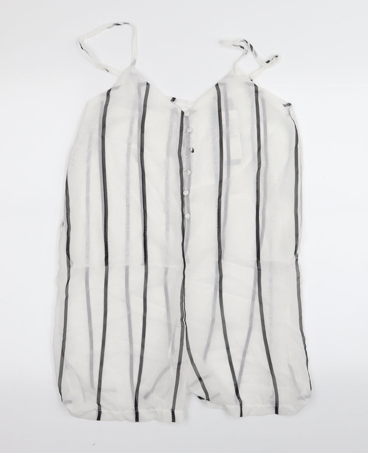 eunice lai Womens White Striped  Playsuit One-Piece Size L