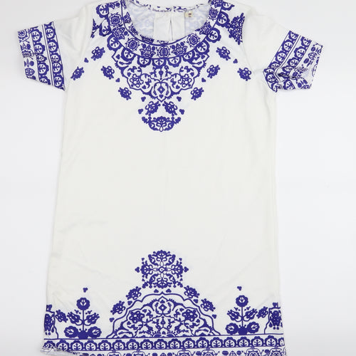 Preworn Womens White Geometric  A-Line  Size M