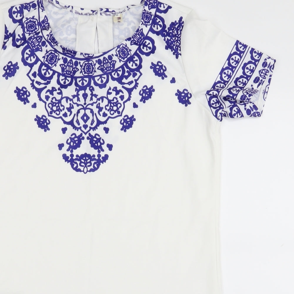 Preworn Womens White Geometric  A-Line  Size M