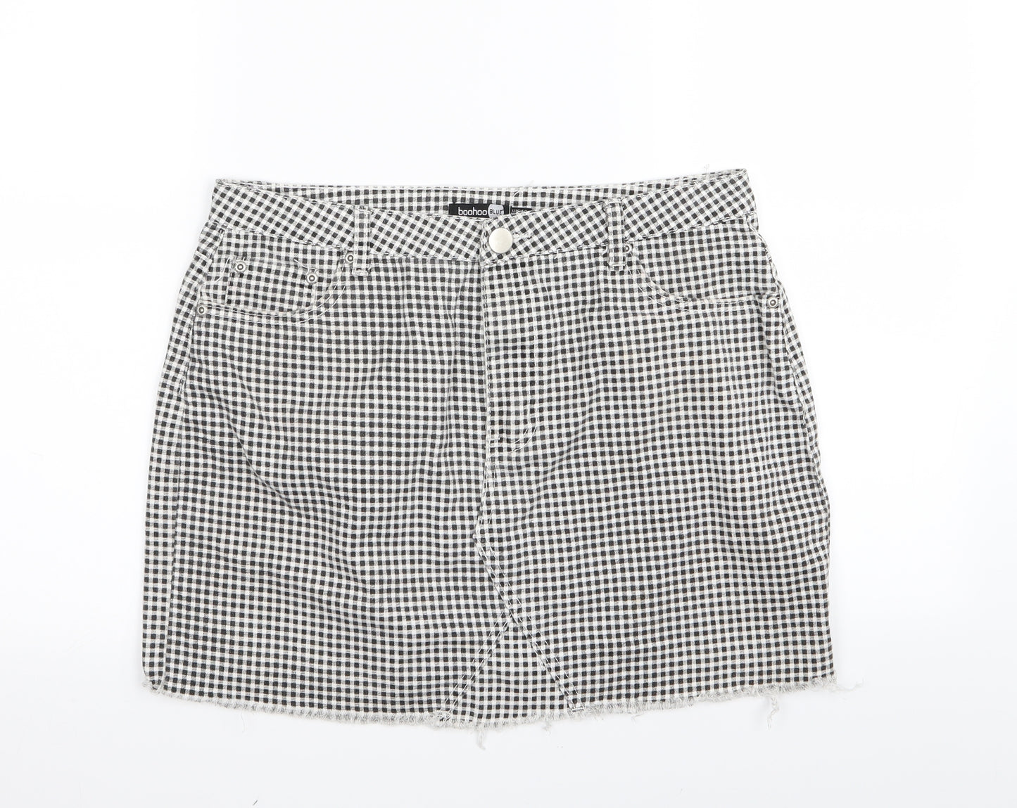 Boohoo Womens White Check  Mini Skirt Size 14