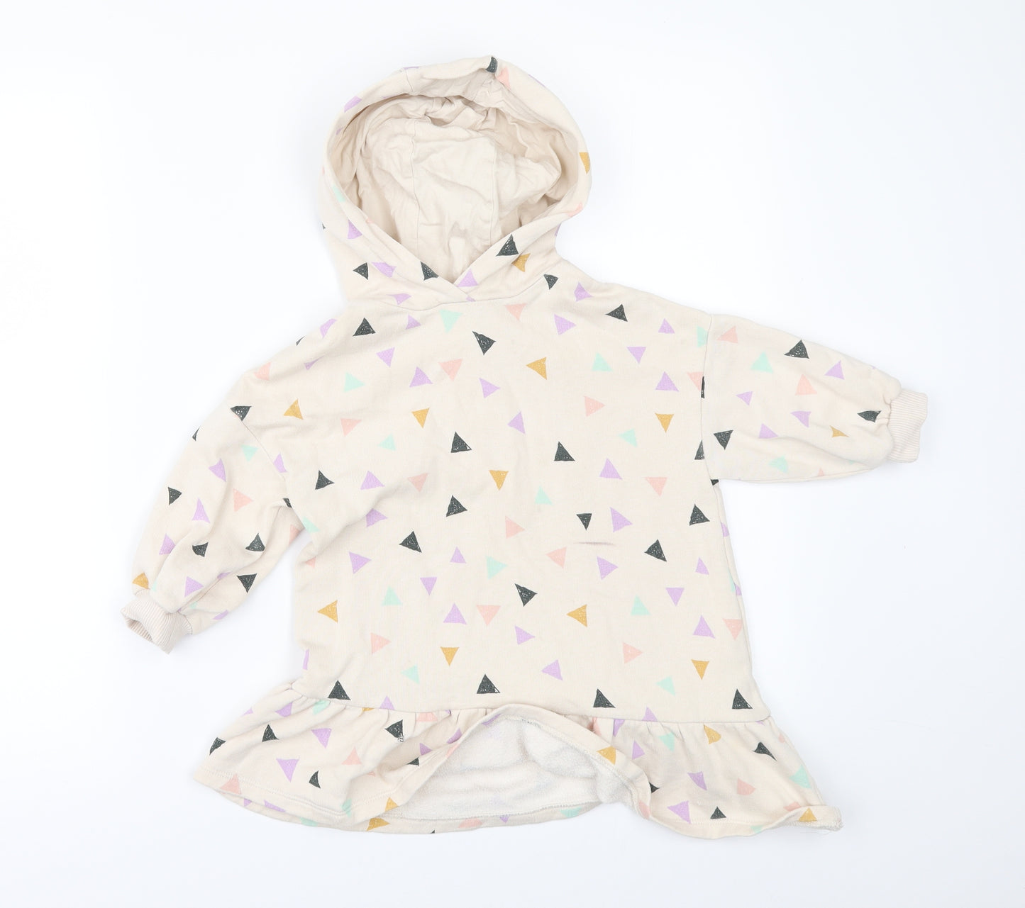 NEXT Girls Beige Geometric  Pullover Hoodie Size 2-3 Years