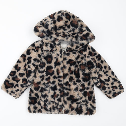 NEXT Girls Brown Animal Print Ramie Jacket  Size 18-24 Months  - Fur