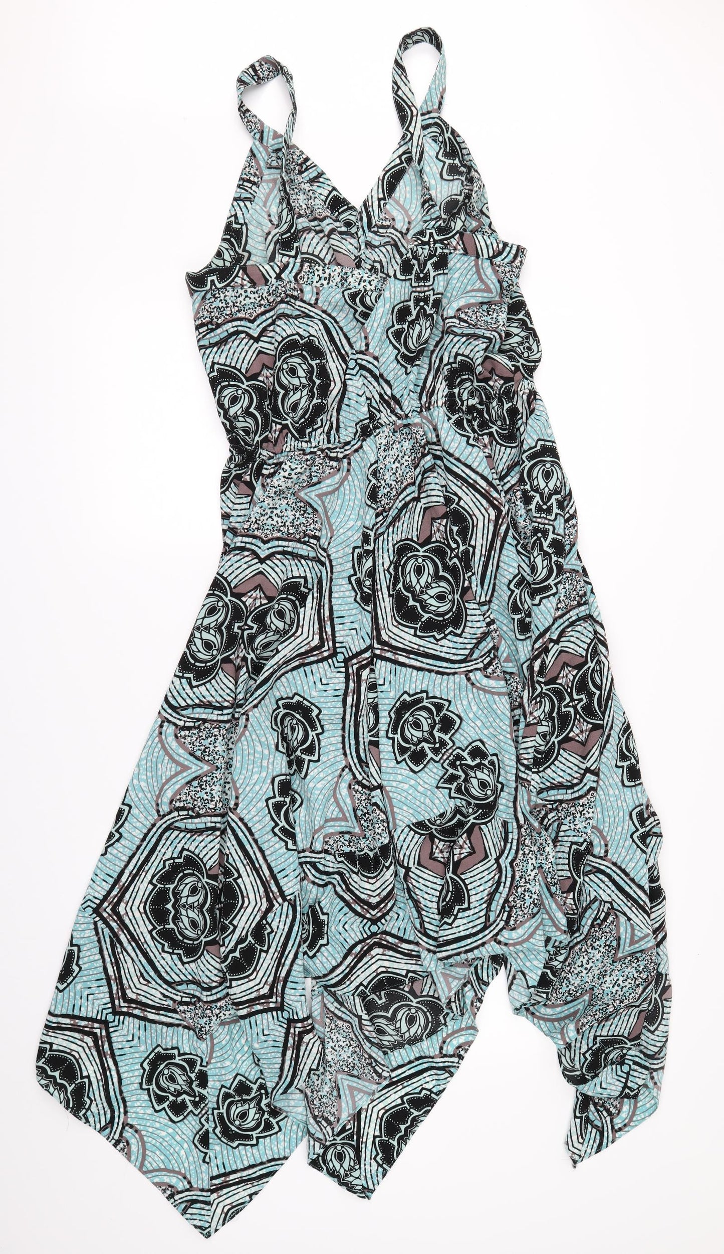 H&M Womens Blue Geometric  A-Line  Size 12  - SHAPED HEM