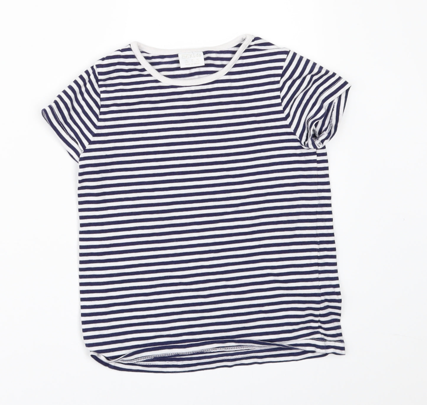 F&F Girls White Striped  Basic T-Shirt Size 5-6 Years