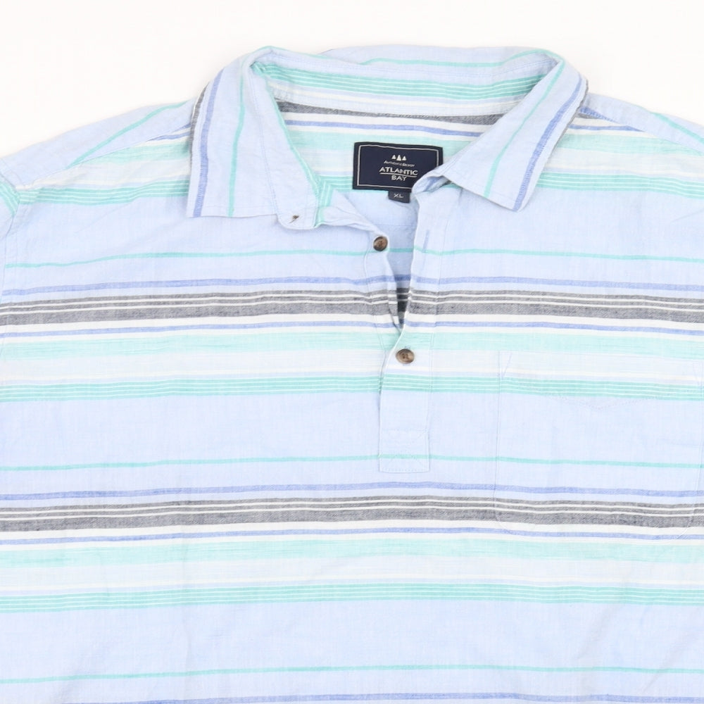 Atlantic Bay Mens Blue Striped   Button-Up Size XL