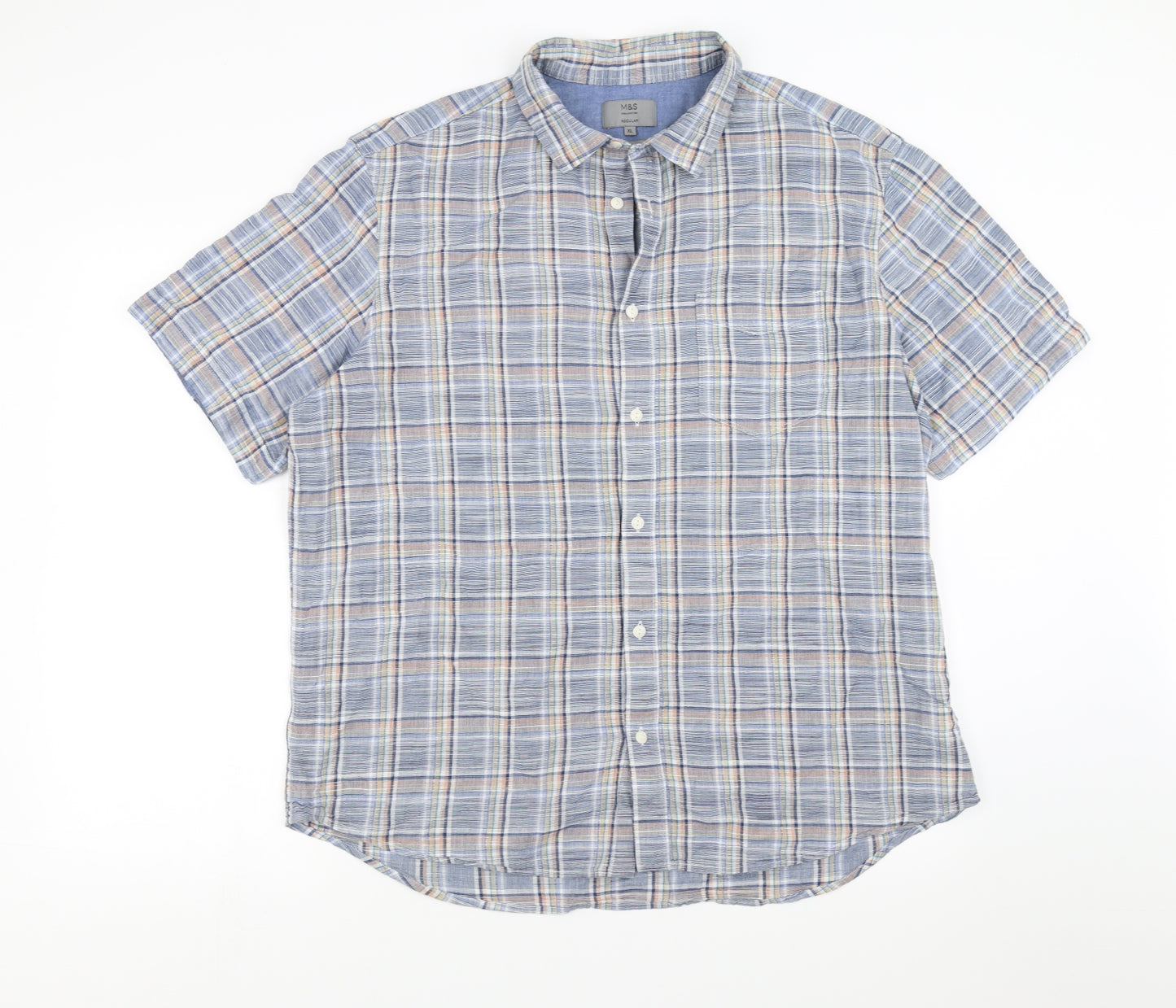 Marks and Spencer Mens Blue Check   Button-Up Size XL