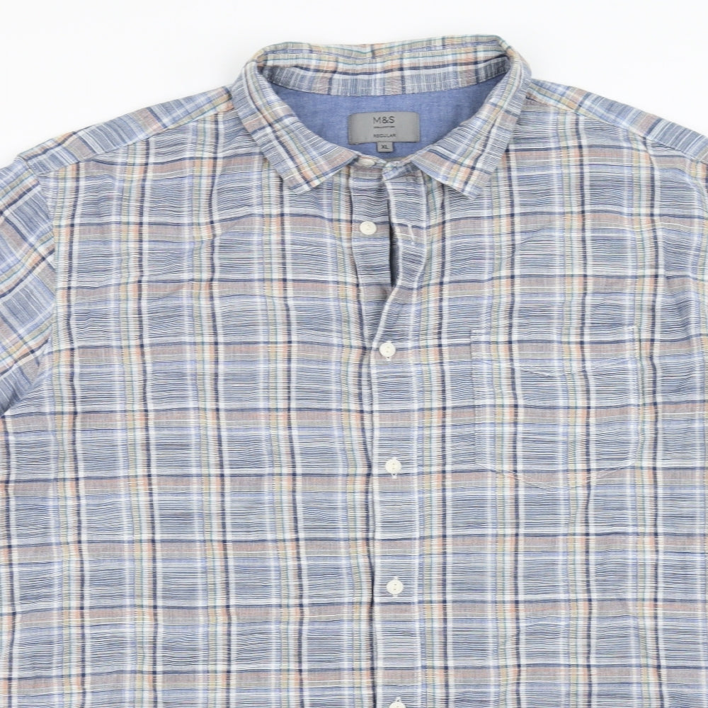 Marks and Spencer Mens Blue Check   Button-Up Size XL