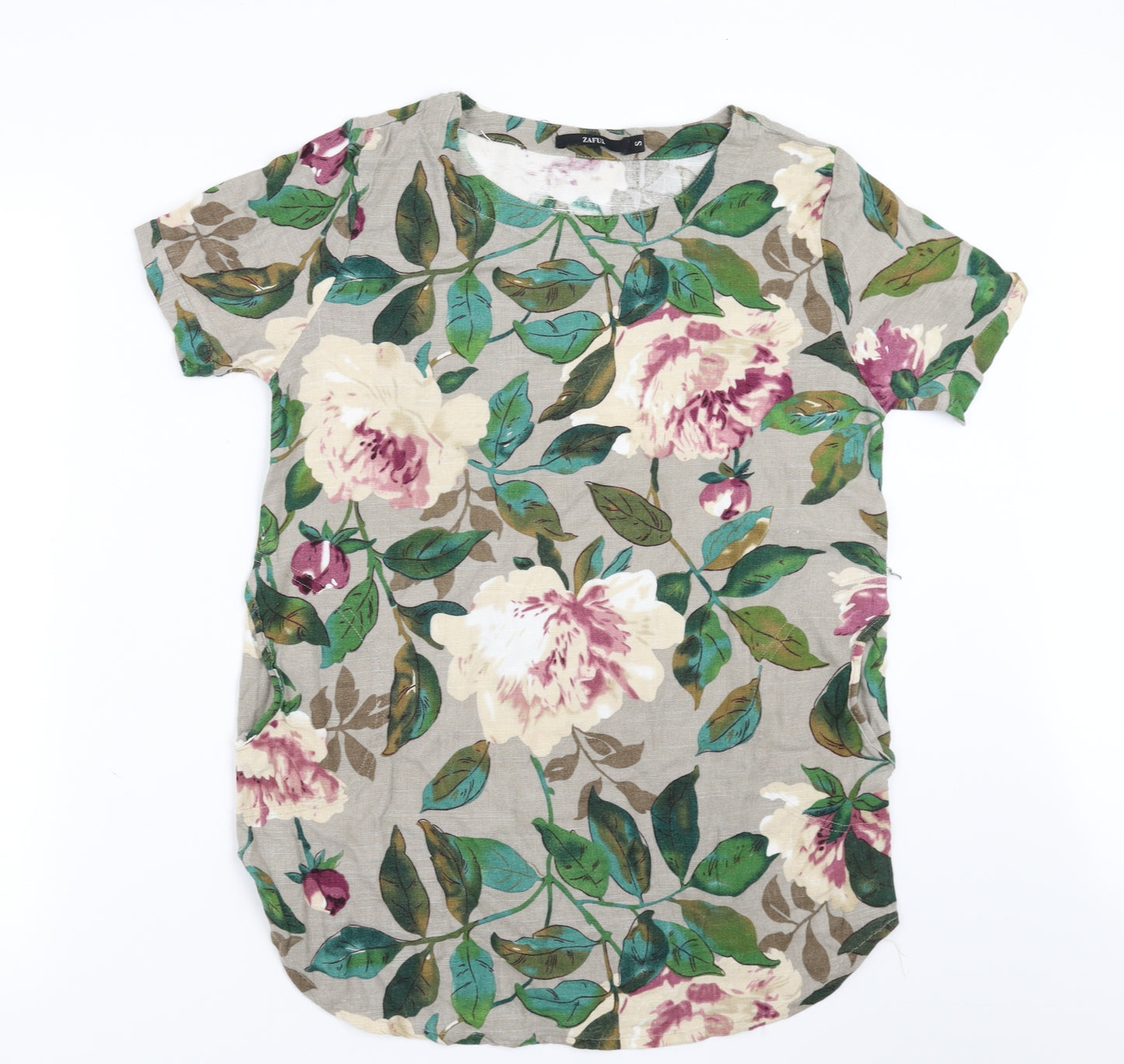 Zaful Womens Beige Floral  Basic Blouse Size S