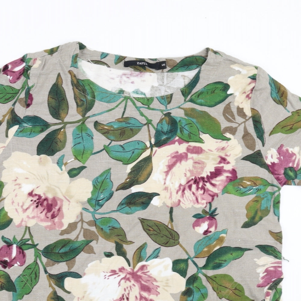 Zaful Womens Beige Floral  Basic Blouse Size S