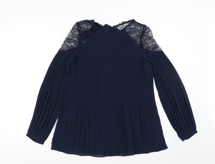 NEXT Womens Blue   Basic Blouse Size 8  - lace shoulder detail