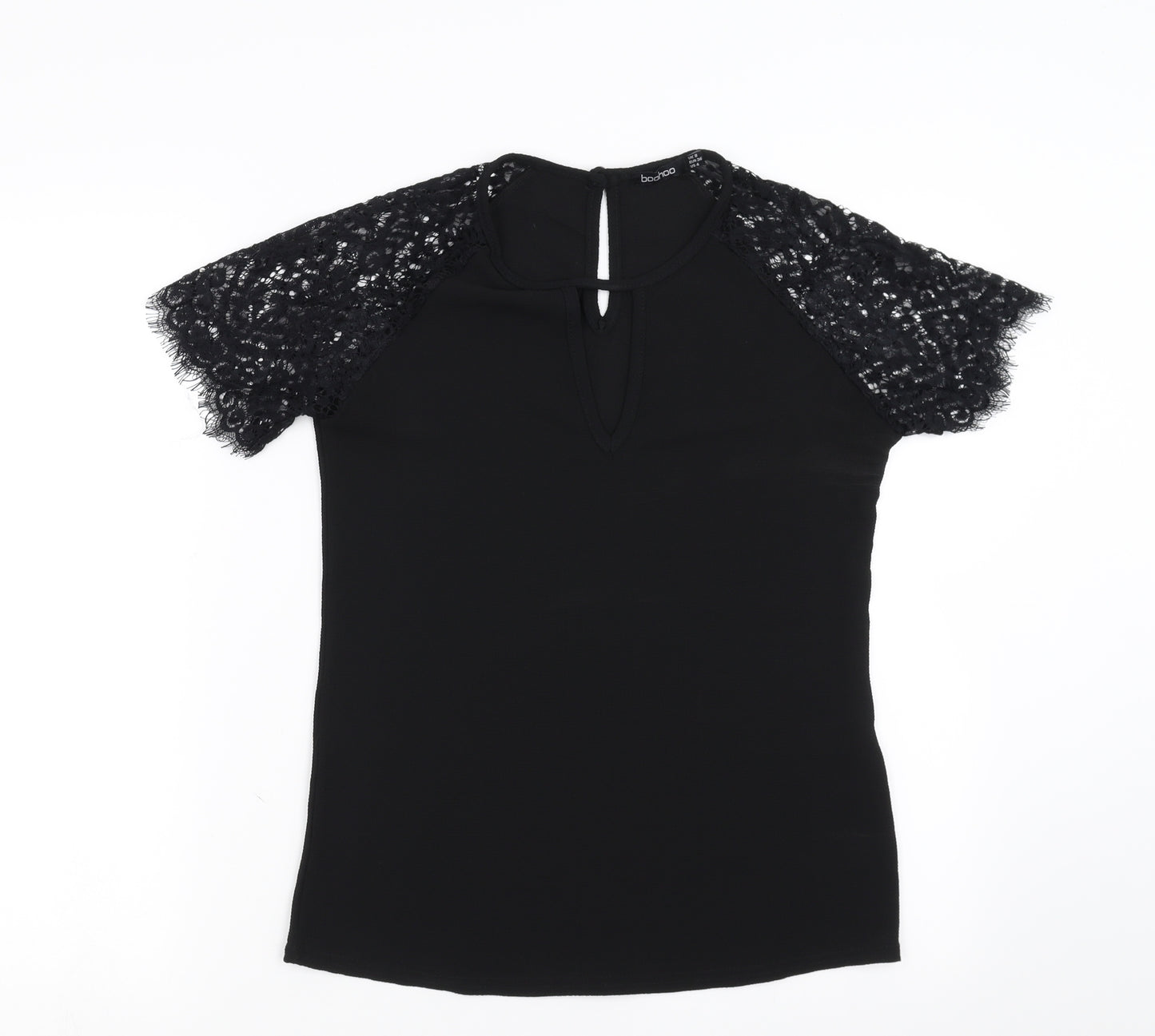 Boohoo Womens Black   Basic Blouse Size 8  - Lace Sleeve