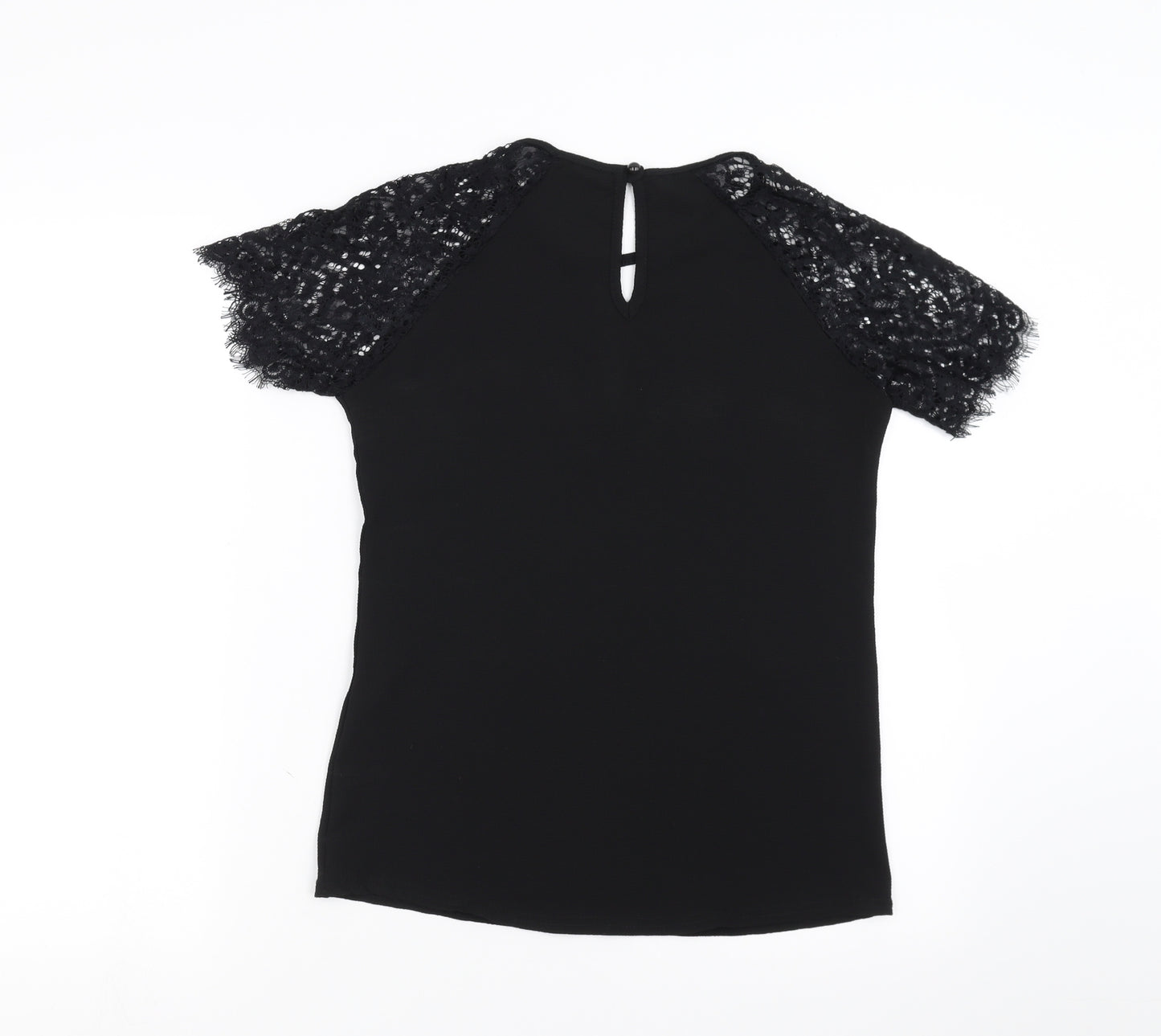 Boohoo Womens Black   Basic Blouse Size 8  - Lace Sleeve