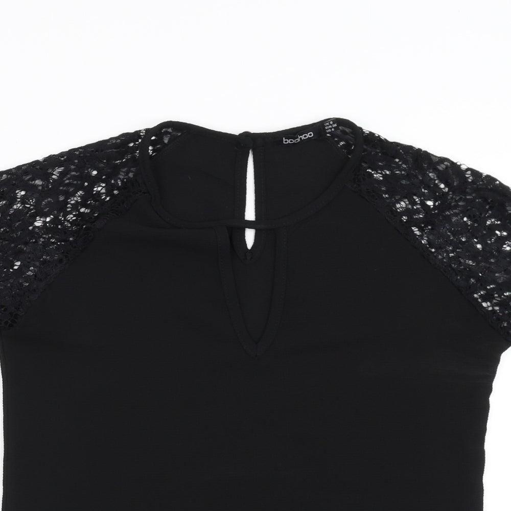 Boohoo Womens Black   Basic Blouse Size 8  - Lace Sleeve
