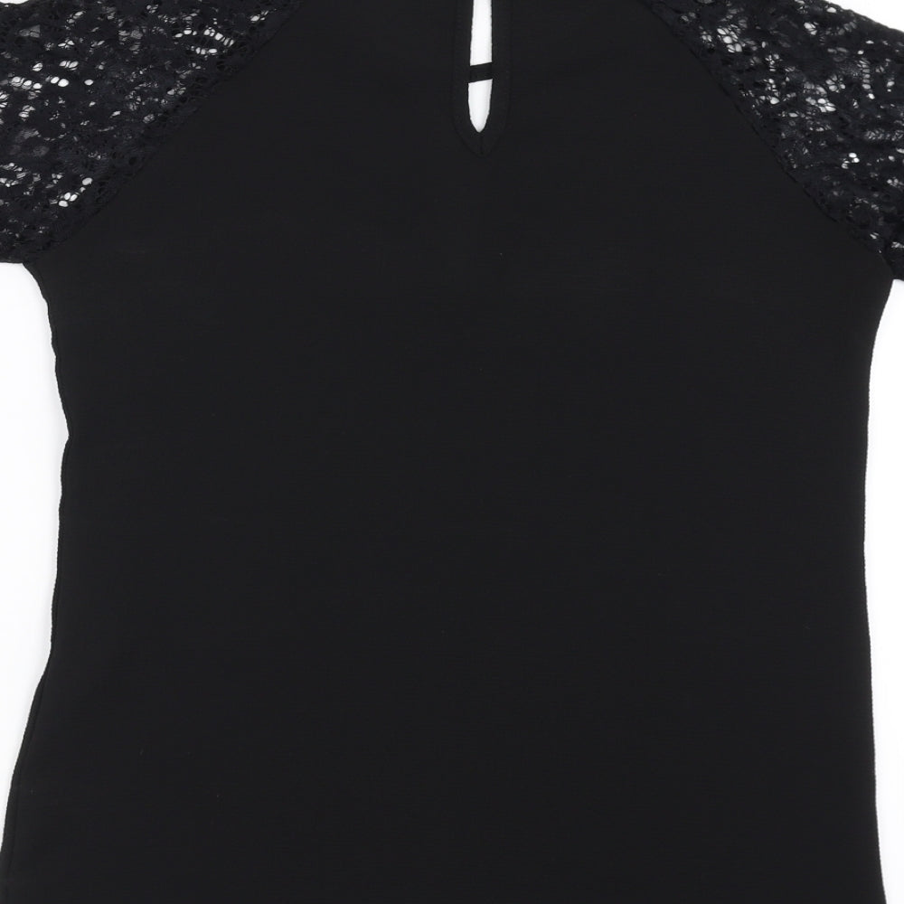 Boohoo Womens Black   Basic Blouse Size 8  - Lace Sleeve