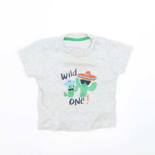 Primark Boys Grey   Basic T-Shirt Size 9-12 Months  - wild one