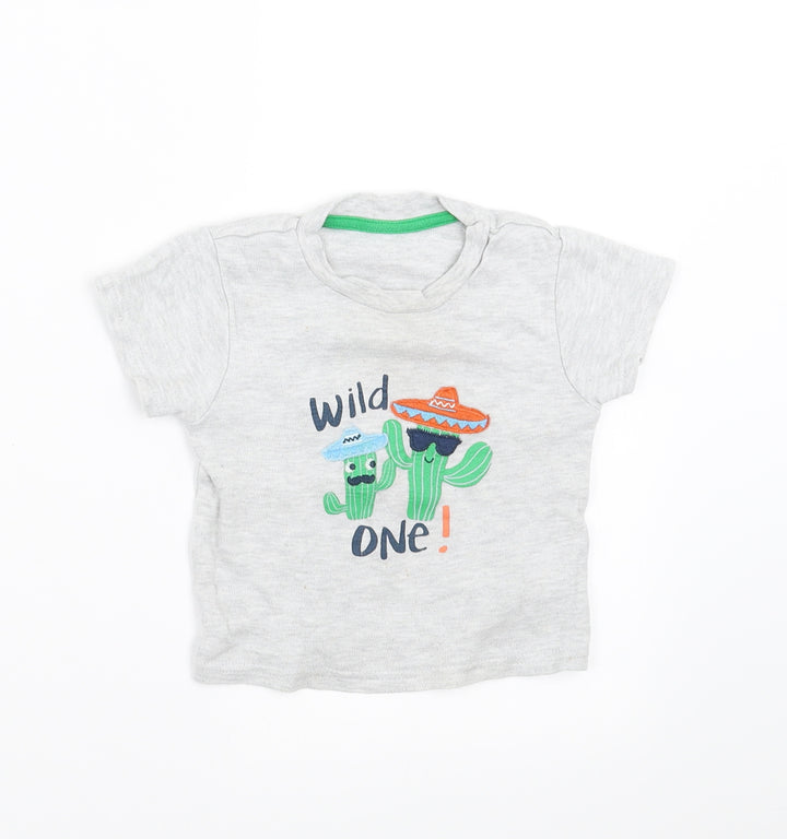 Primark Boys Grey   Basic T-Shirt Size 9-12 Months  - wild one
