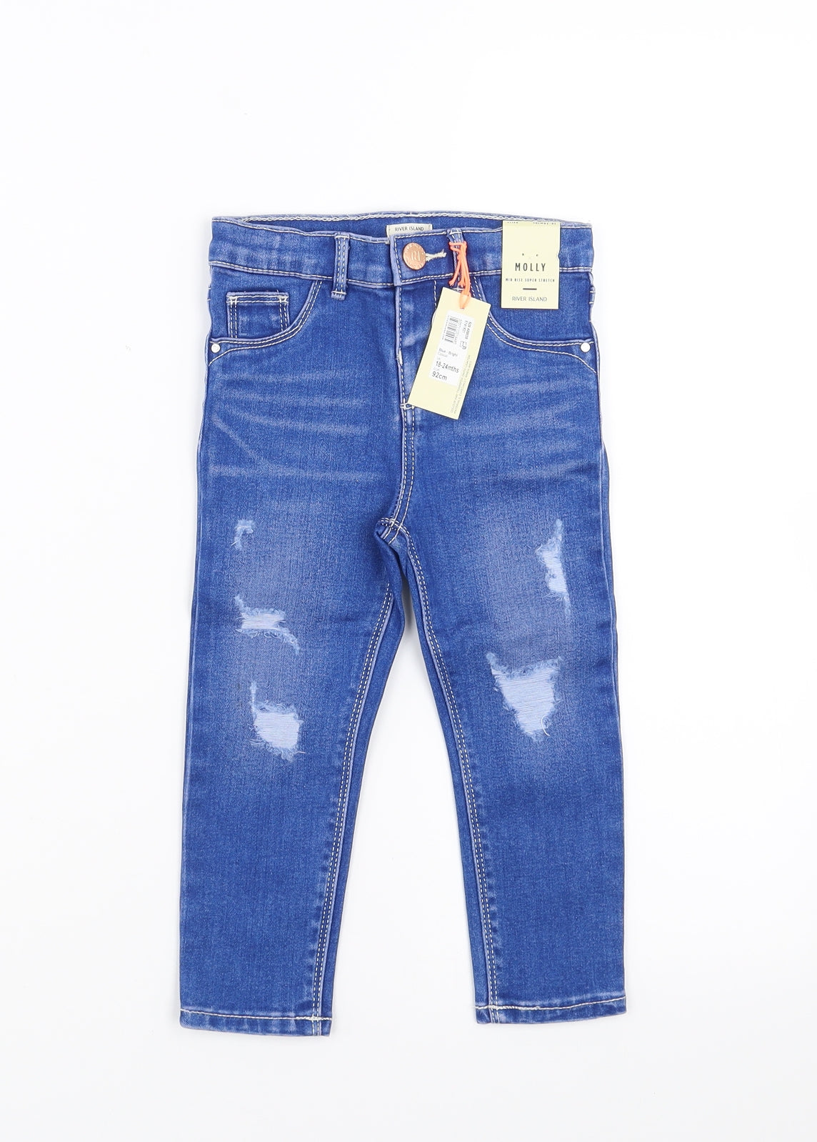 River Island Girls Blue  Denim  Jeans Size 18-24 Months  - distressed