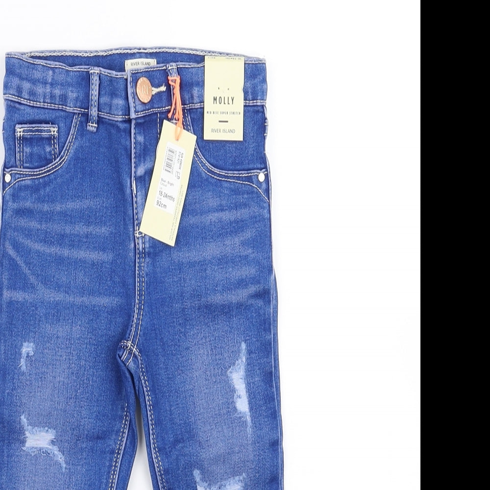 River Island Girls Blue  Denim  Jeans Size 18-24 Months  - distressed