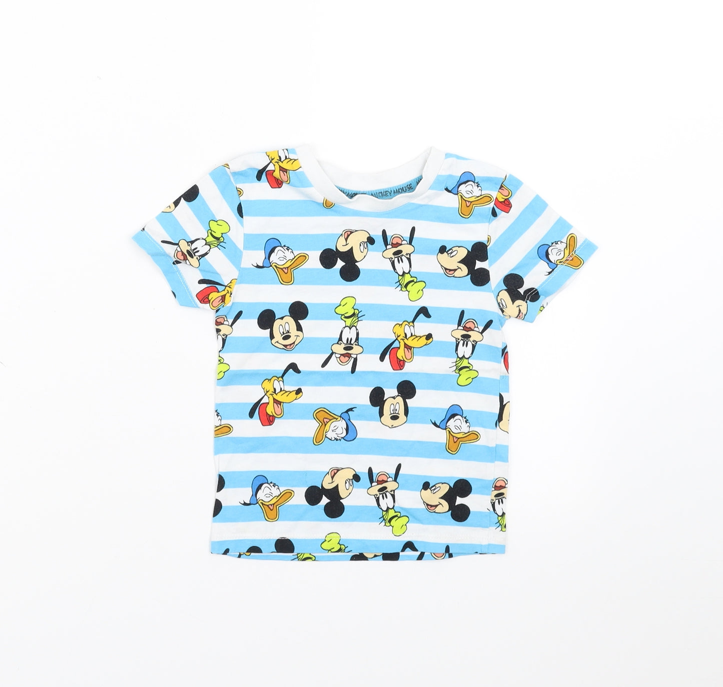Primark Boys Blue Striped  Basic T-Shirt Size 12-18 Months  - Mickey and Friends