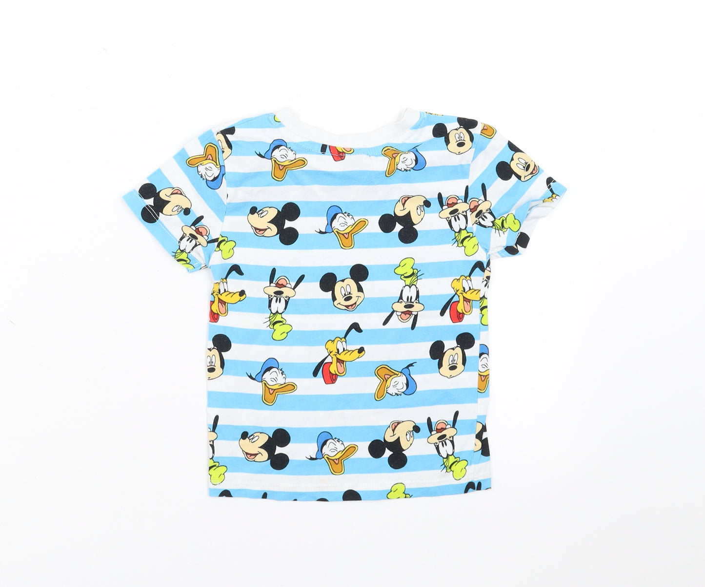 Primark Boys Blue Striped  Basic T-Shirt Size 12-18 Months  - Mickey and Friends
