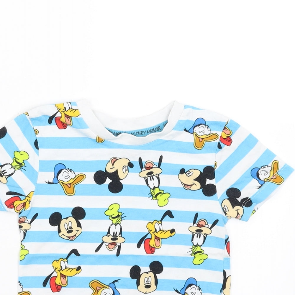 Primark Boys Blue Striped  Basic T-Shirt Size 12-18 Months  - Mickey and Friends
