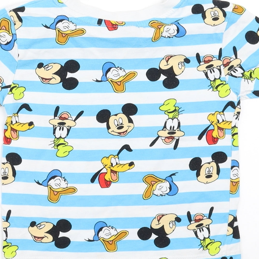 Primark Boys Blue Striped  Basic T-Shirt Size 12-18 Months  - Mickey and Friends