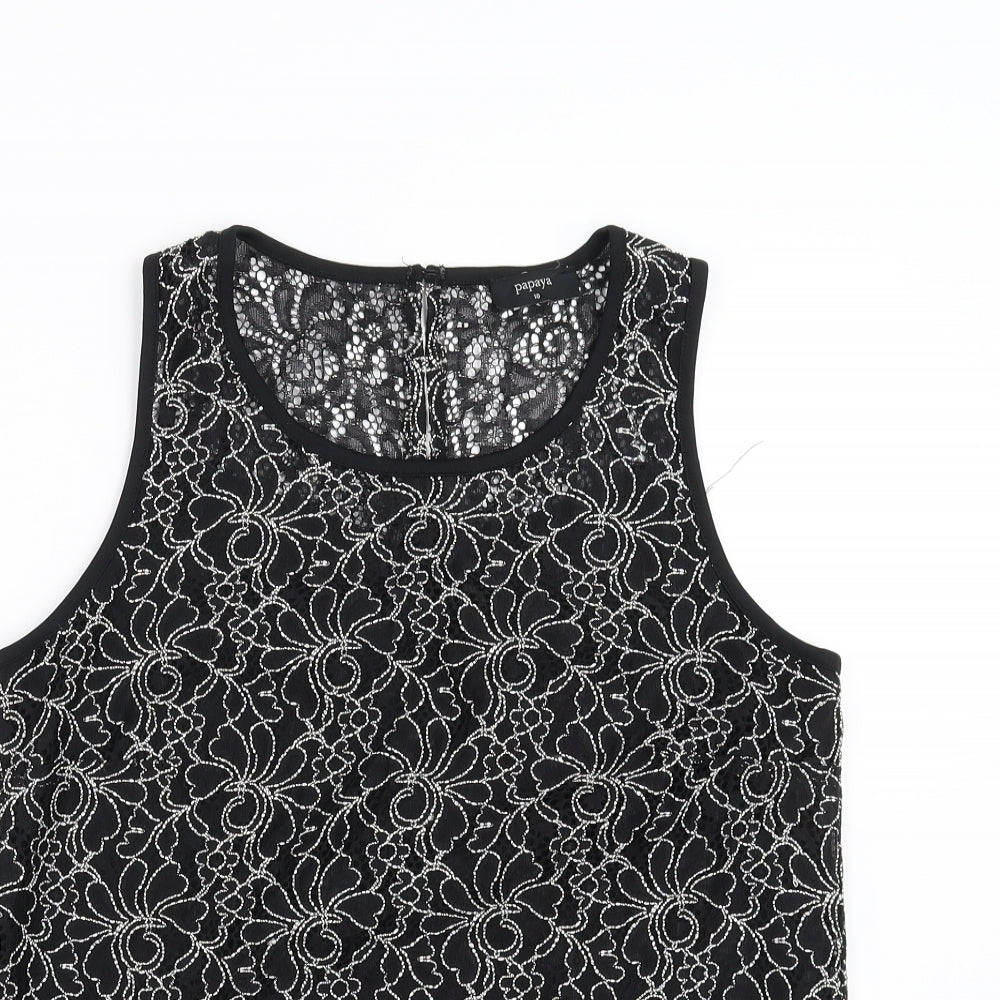 Papaya Womens Black Floral  Basic Blouse Size 10